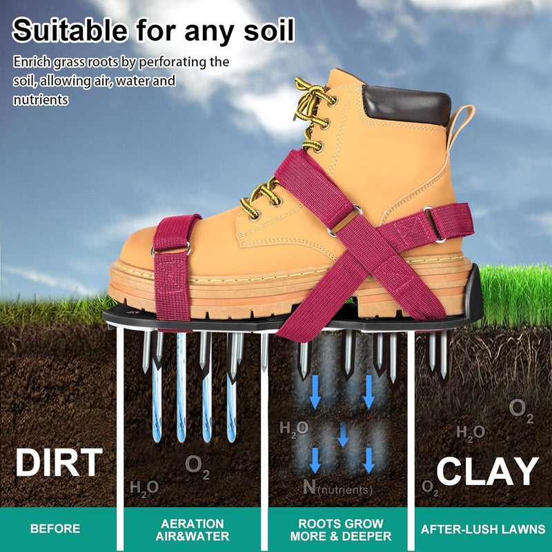 DenForste Lawn Aerator Shoes for Grass - Pre-Assembled Grass Aerator Shoes for Lawn - Soil Yard Aerator Tool for Aerating Patio Garden, Red - Image 5